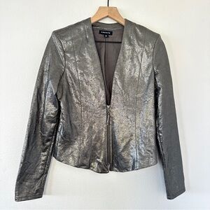 TROUVE Jacket Sz Small Sliver/Gold Metallic Blazer Party Date Club Fitted Zip